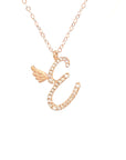18K Rose Gold Stylish Wings Alphabet E Full Diamond Necklace