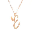 18K Rose Gold Stylish Wings Alphabet E Full Diamond Necklace