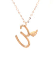 18K Rose Gold Stylish Wings Alphabet E Full Diamond Necklace