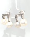18K White Gold Music Diamond Pearl Earrings
