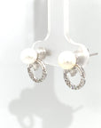 18K White Gold Under Round Diamond Pearl Earrings