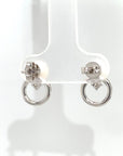 18K White Gold Under Round Diamond Pearl Earrings