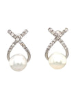 18K White Gold Large Drop Holo Diamond Pearl Earrings