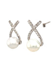 18K White Gold Large Drop Holo Diamond Pearl Earrings