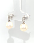 18K White Gold Triple Diamond Pearl Earrings