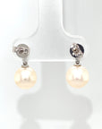 18K White Gold Triple Diamond Pearl Earrings