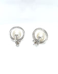 18K White Gold Halo Diamond Pearl Earrings