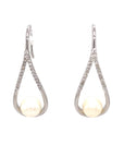 18K White Gold Large Drop Holo Diamond Pearl Earrings