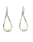 18K White Gold Large Drop Holo Diamond Pearl Earrings