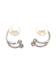 18K White Gold Double Claw Pearl Diamond Earrings