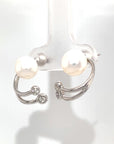 18K White Gold Double Claw Pearl Diamond Earrings