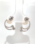 18K White Gold Double Claw Pearl Diamond Earrings