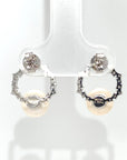 18K White Gold Holo Spring Flower Diamond Pearl Earrings