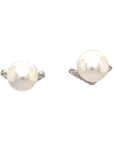 18K White Gold V Shape Diamond Pearl Earrings
