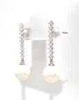 18K White Gold Straight Bar Diamond Pearl Earrings
