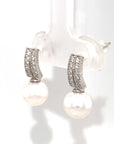 18K White Gold Double Pave Pearl Diamond Earrings