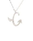 18K White Gold Stylish Wings Alphabet G Full Diamond Necklace