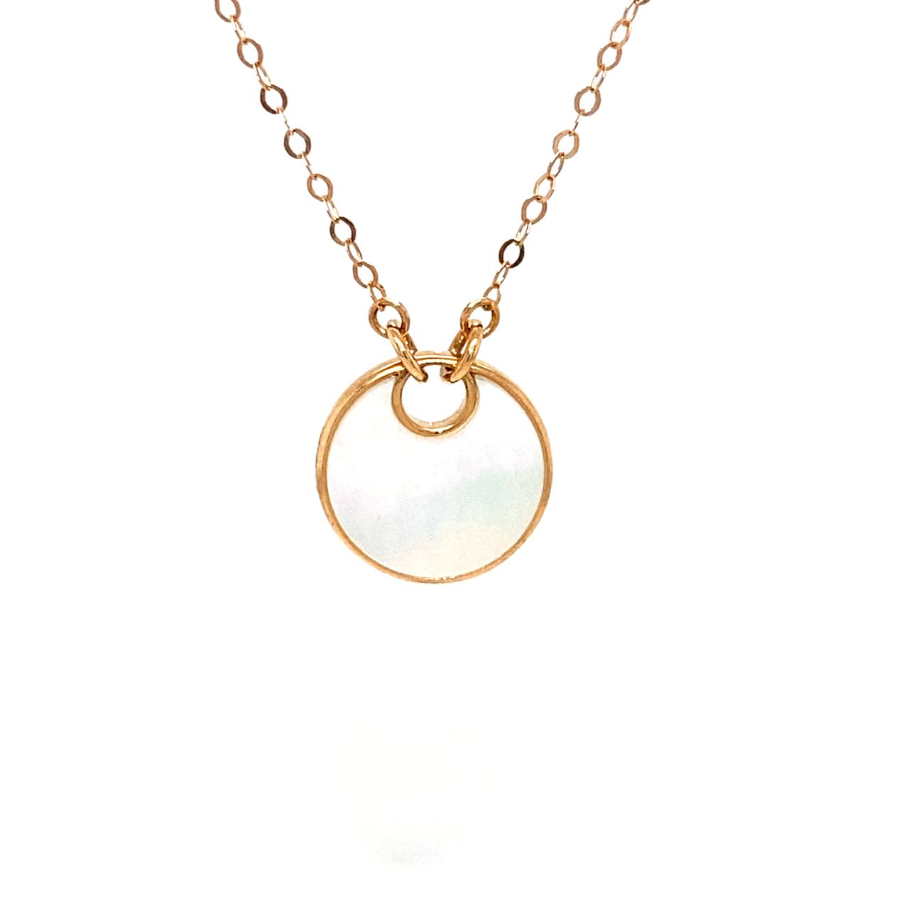 18K Rose Gold Plain Mother of Pearl Round Necklace