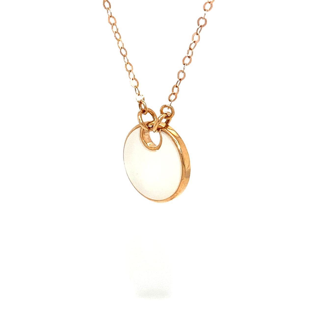 18K Rose Gold Plain Mother of Pearl Round Necklace
