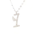 18K White Gold Stylish Wings Alphabet I Full Diamond Necklace