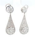 18K White Gold Bubble Drop Pave Lotus Cluster Diamond Earrings