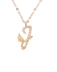 18K Rose Gold Stylish Wings Alphabet J Full Diamond Necklace