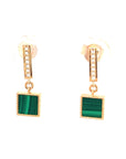 18K Rose Gold Square Malachite Swing Diamond Earrings