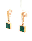 18K Rose Gold Square Malachite Swing Diamond Earrings