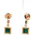 18K Rose Gold Square Malachite Swing Diamond Earrings