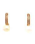 18K Rose Gold Simple Hoop Diamond Pearl Earrings