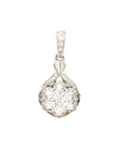 18K White Gold Lotus Triple Round Cluster Flower Diamond Pendant