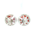 18K White Gold Coral Oval Diamond Earrings