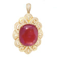 18K Rose Gold Long Cushion Ruby Flat Lace Frame Pendant