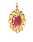 18K Rose Gold Long Cushion Ruby Flat Lace Frame Pendant