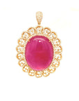 18K Rose Gold Mega Flat Oval Ruby Sunflower Diamond Pendant