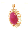 18K Rose Gold Mega Flat Oval Ruby Sunflower Diamond Pendant