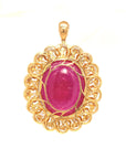 18K Rose Gold Mega Flat Oval Ruby Sunflower Diamond Pendant
