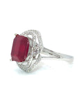18K White Gold Wave Frame Emerald Ruby Shaped Diamond Ring