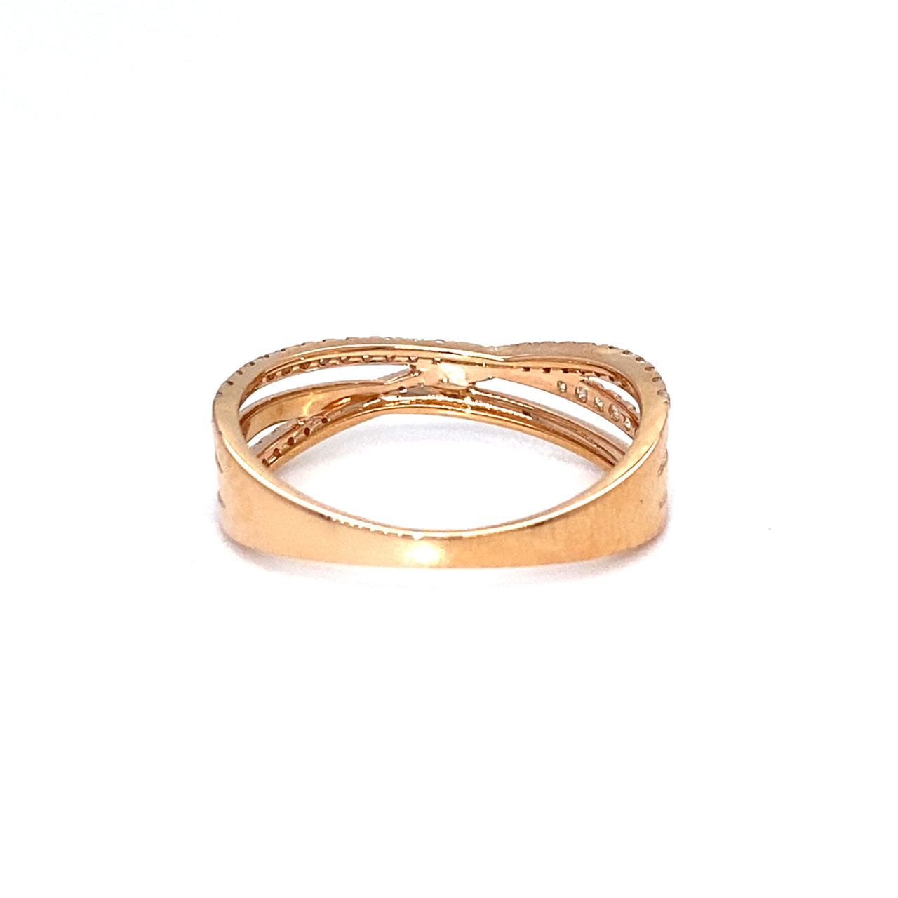 18K Rose Gold Cross Over Simple Diamond Ring