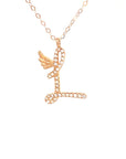 18K Rose Gold Stylish Wings Alphabet L Full Diamond Necklace