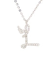 18K White Gold Stylish Wings Alphabet L Full Diamond Necklace