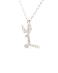 18K White Gold Stylish Wings Alphabet L Full Diamond Necklace