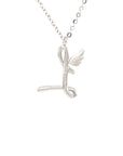 18K White Gold Stylish Wings Alphabet L Full Diamond Necklace