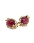 18K Rose Gold Oval Curve Ruby Mini Flower Diamond Earrings