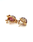 18K Rose Gold Oval Curve Ruby Mini Flower Diamond Earrings