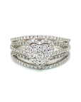 18K White Gold Triple Pave Shoulder Heart Cluster Top Diamond Ring