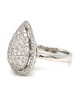18K White Gold Pear Flat Pave Bubble Plain Shoulder Luxe Diamond Ring