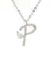 18K White Gold Stylish Wings Alphabet P Full Diamond Necklace
