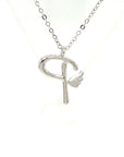 18K White Gold Stylish Wings Alphabet P Full Diamond Necklace