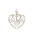 18K White Gold Heart Triple Cluster Flower DIamond Pendant